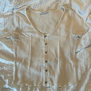 SO white cropped button ribbed shirt